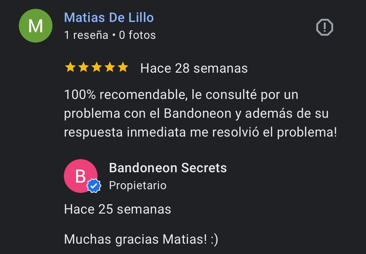 Reseña de Google de Matías De Lillo sobre ayuda con su bandoneón